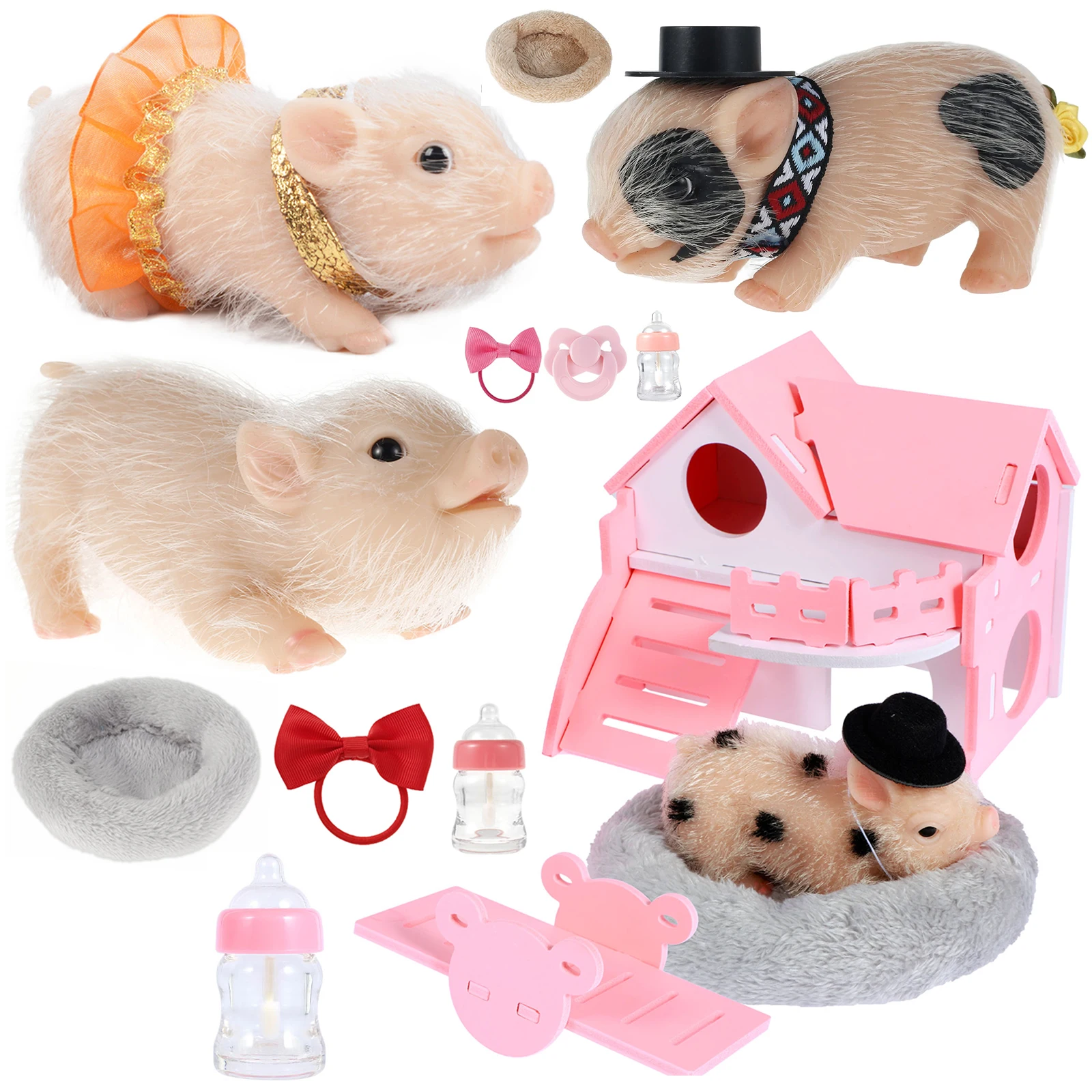 6inch Silicone Pig Doll Toy Cute Miniature Silicone Pig Reborn Realistic Pig Toy Interesting Full Silicone Piglet Doll Toy Set