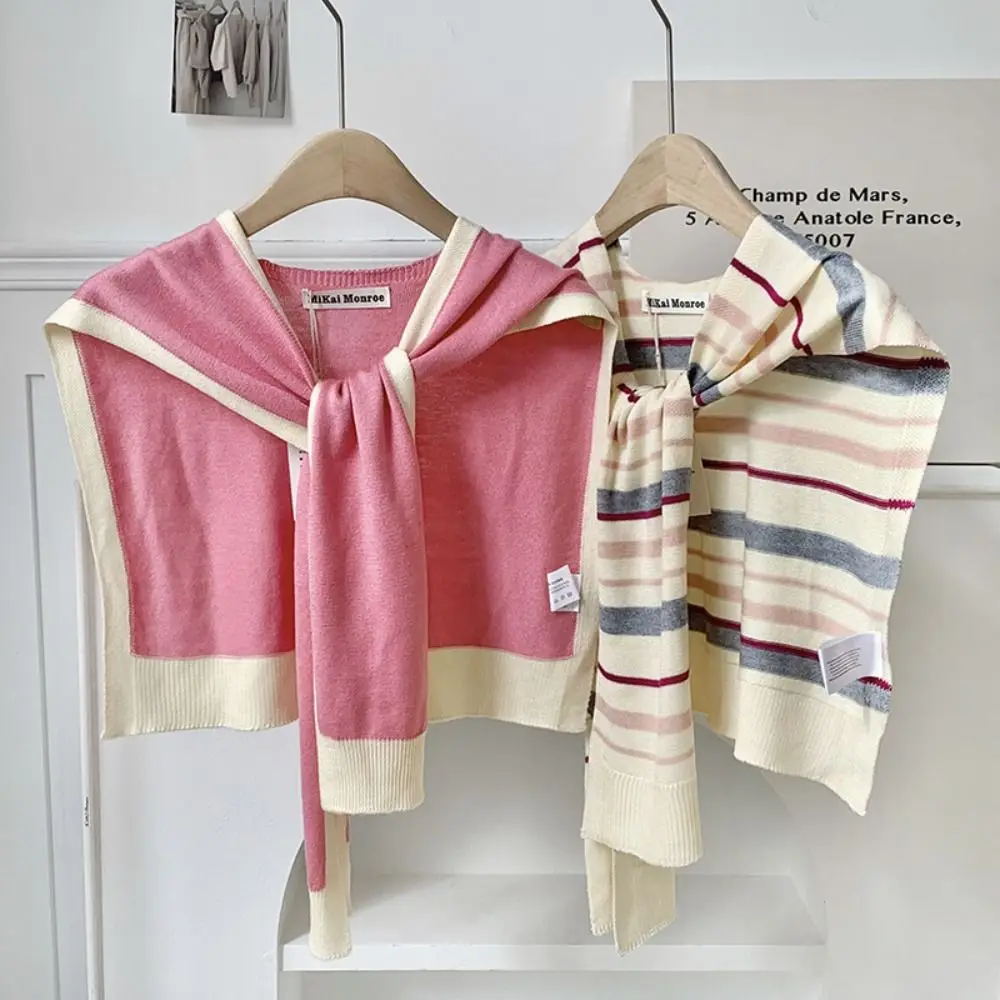 

Blouse Shoulders Fake Collar Stripe Knitted Shawl Solid Color Cape Knit Scarf Scarf Accessories Korean Style Wool Scarves Female
