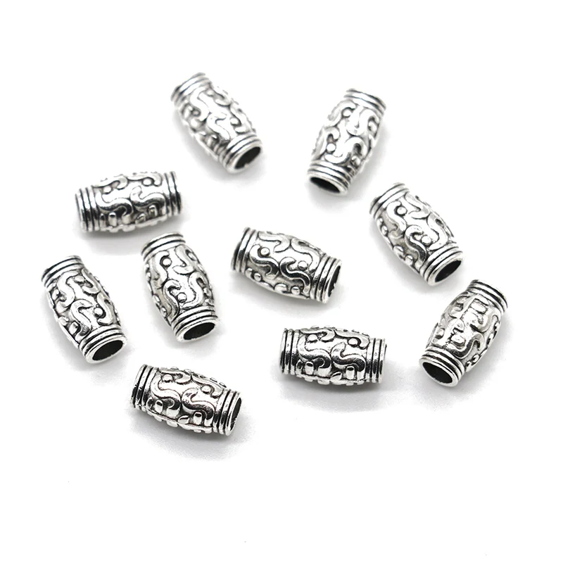 30pcs/lot 11*5mm Round Metal Big Hole Charm Beads Antique Bronze  Spacer Tube Beads for Bracelet DIY Jewelry Making Findings