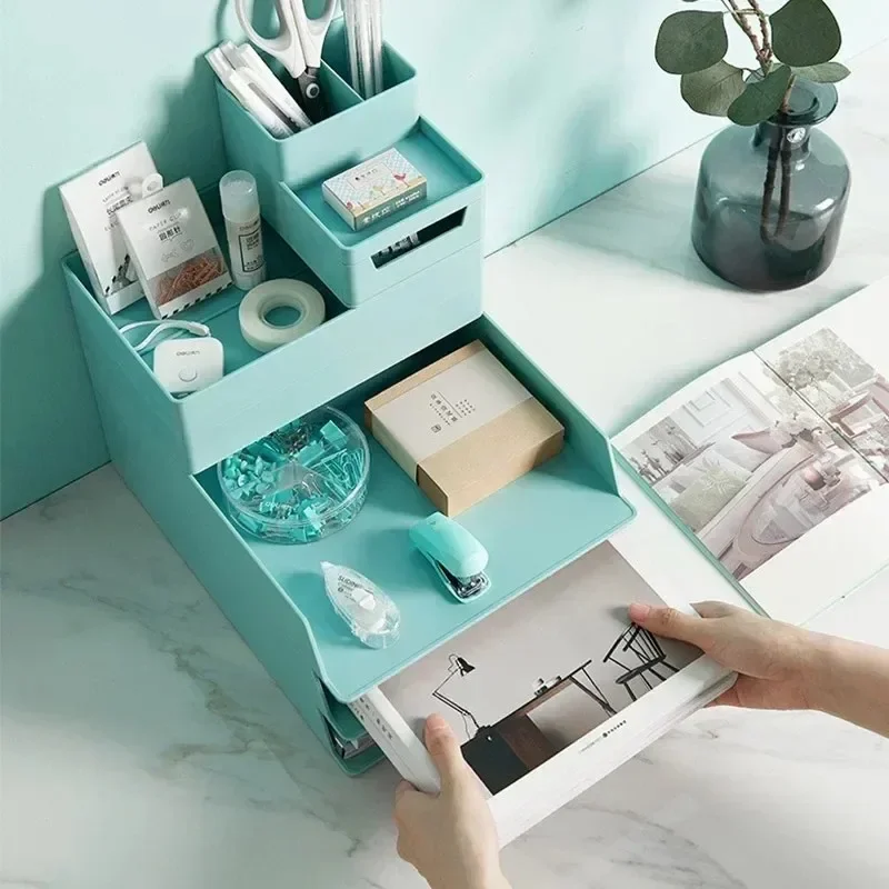 White Green A4 Paper Desktop Document Organizer Storage Box for Home Office School - Eco-Friendly File Organizer