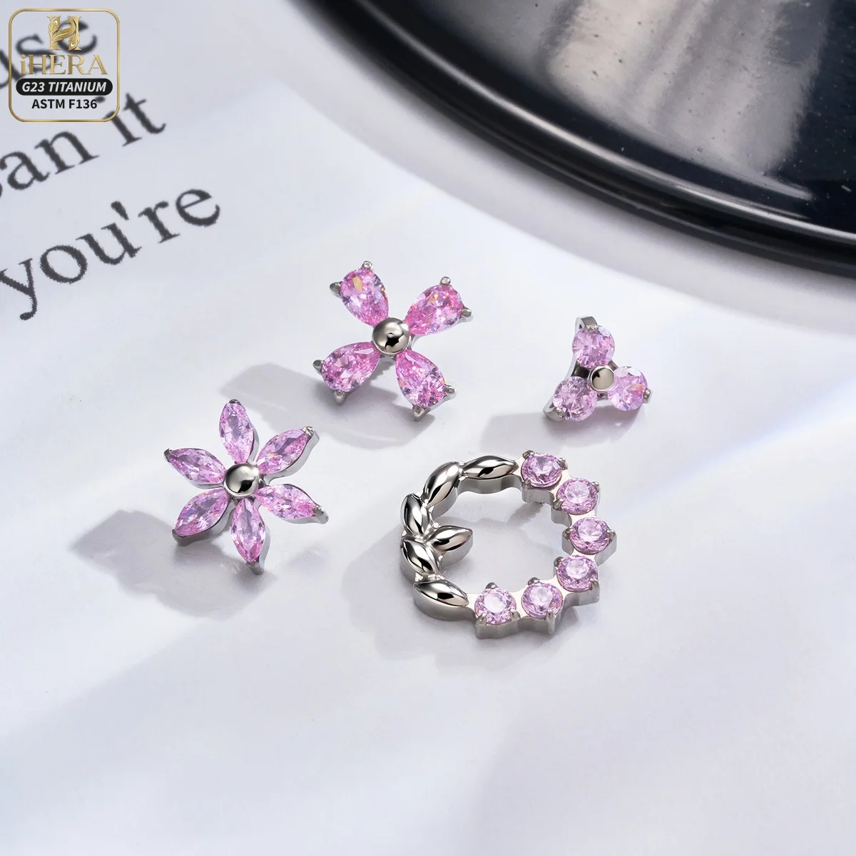 ASTM F136 Titan Sterncluster Flachrücken-Ohrknorpel-Labret-Piercing-Schmuck, Großpackung, Funkelnde Rosa CZ Helix Tragus Conch Ohrstecker Set – Detail 6