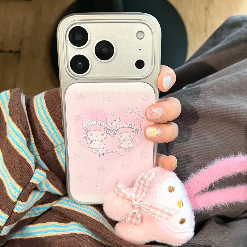 

Kawaii Cute Pink My Melody lamb Phone Case For iPhone 13 14 15 16 17 Pro Max Cartoon Lovely Melody Furry Wrist Strap shell