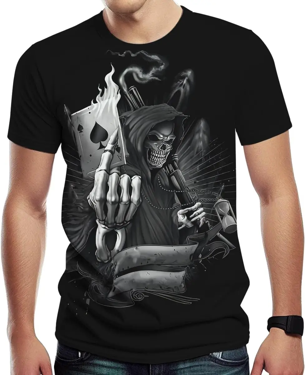 

Men's 3D Poker Skull Pattern T-shirt Casual Short Sleeve T-shirt Pattern Retro Fun Casual Shirt