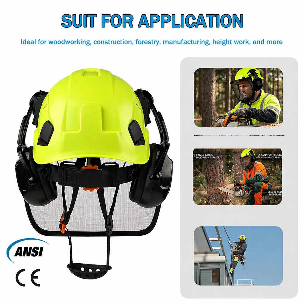 CE ANSI Forestry Safety Helmet Mesh Face Shield Earmuffs Combo 3 in 1 Chainsaw Logging Hard Hat PPE Brushcutter Working Cap