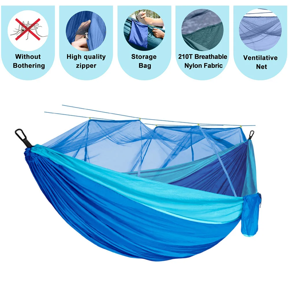 Single Double Camping Hammock with Mosquito Net Bug Net Included Tree Straps and Carabiners Lightweight Parachute Nylon Hammock