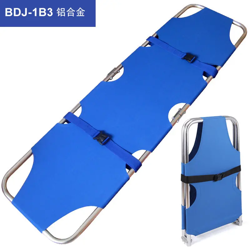 Stretcher hospital home first aid thickened aluminum alloy folding two-fold pulley fire rescue four wheels