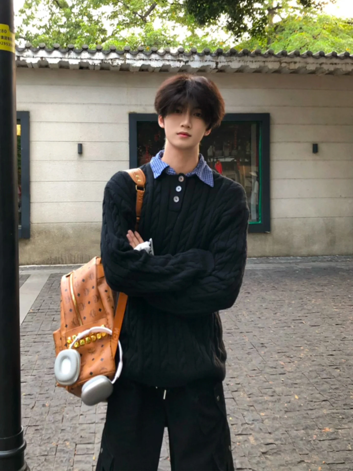 

Мужской вязаный свитер в американском стиле, осенне-зимний, в стиле ретро, с клетчатыми вставками, свободного кроя, имитация двухслойности