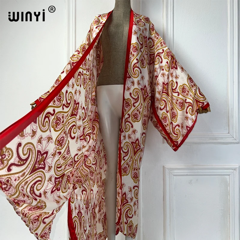 WINYI bohemian kimono kaftan beachwear Cardigan boho  evening dress abaya dubai luxury cover-ups beach outfits women party dress