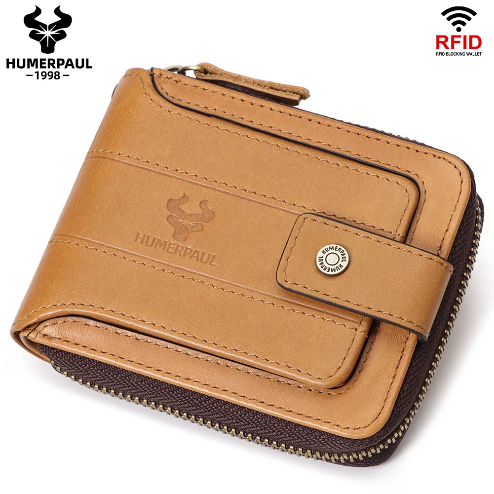 

100% Genuine Leather Men Wallet Coin Purse RFID Card Holder PORTFOLIO Portomonee Male Walet Pocket Coffee Money Bag