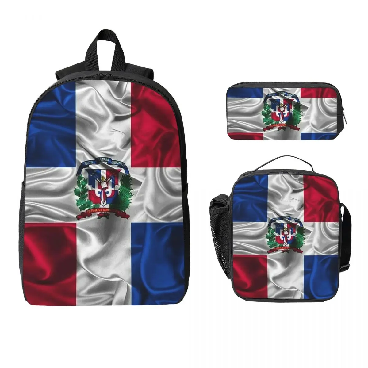 

Dominican Republic Flag Backpack Student BookBag School Bag Computer Shoulder Bags 3ps Insulated Lunch Bag Pencil Case