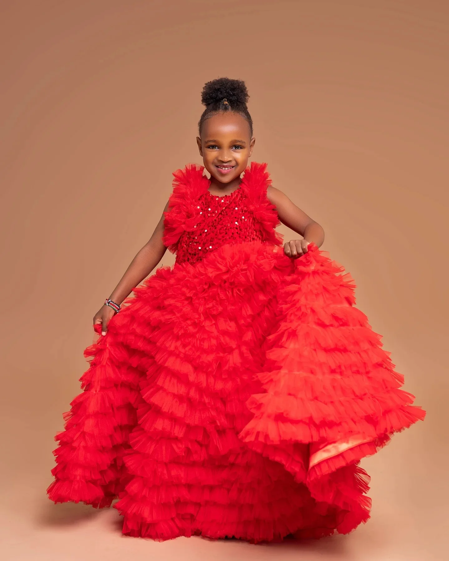 Customized Pink Flower Girl Dresses For Wedding Layered Sparkly Sequins Floor Length Child Party Formal Events Birthday Gown