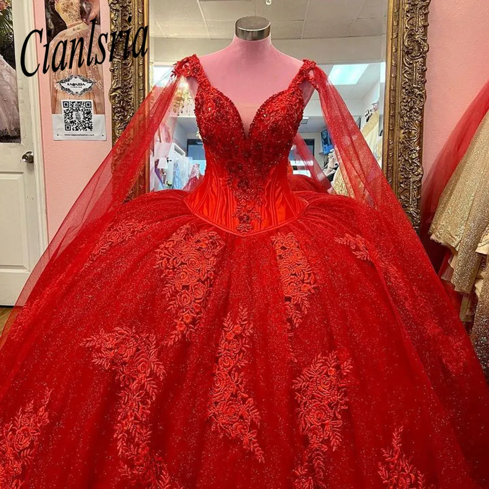 Red Quinceanera Dresses With Wrap Ball Gowns Puffy Plus Size Women Masquerade Sixteen Sweet 16 Dress 15 Years vestido de 15 anos