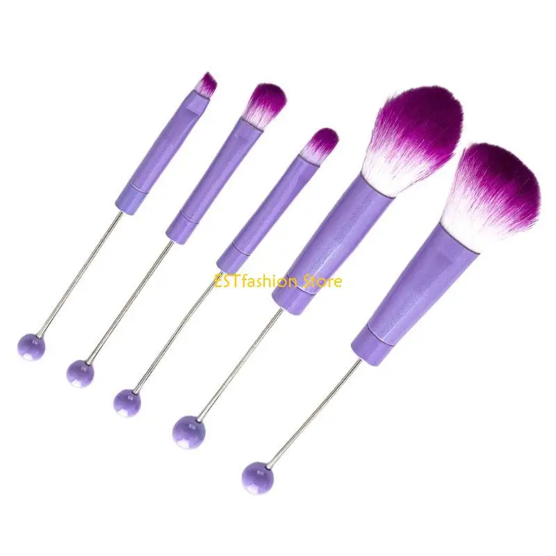 Y5GC Professional DIY Beaded Makeup Brushes Set Metal Handle Beadable Cosmetic Brush