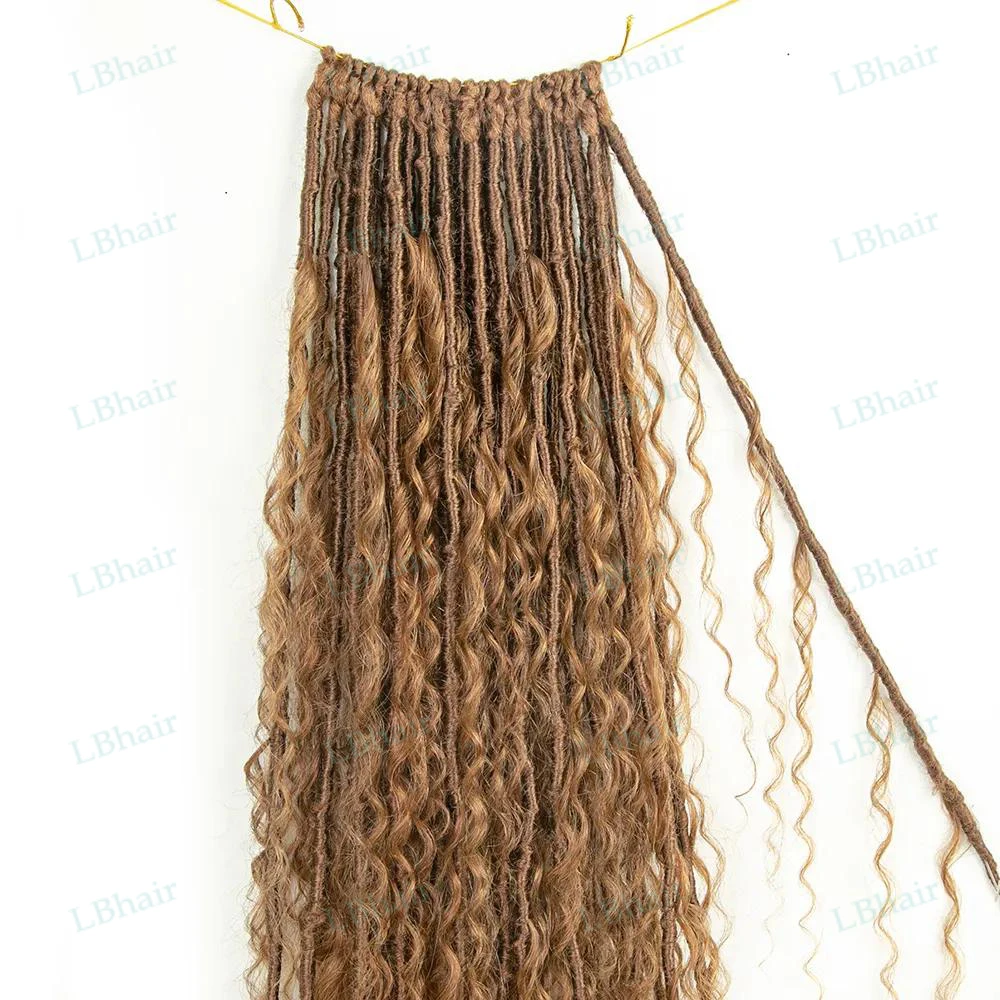 Crochê Locs Boho com cachos, Mel loira, Pré-looped, Luz Auburn Crochet, 26 ", 96 Vertentes, #27