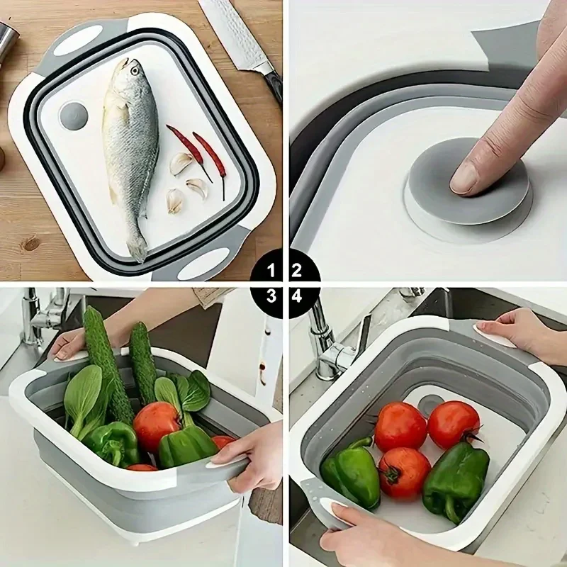 1 Vegetable Board, Cutting Board, Multifunctional Vegetable Cutting Board, Foldable Vegetable and Fruit Sink Storage Basket