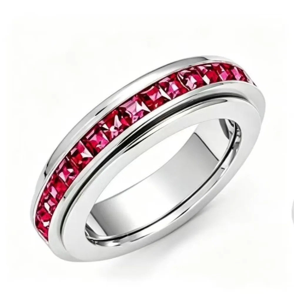 Cubic Zirconia Women's Anxiety Ring Size 6-10 Sparkling Stainless Steel Spinner Fidget Ring Light Luxury Fashion Jewelry