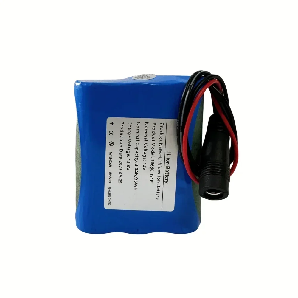 حزمة بطارية ليثيوم 12 فولت 3000 مللي أمبير 3S1P 18650 مناسبة لجهاز العرض ومكبر الصوت وبطارية المراقبة اللاسلكية + شاحن 12.6 فولت