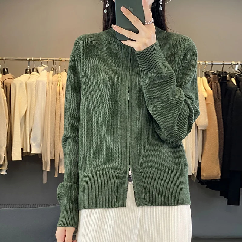 Wool Cardigan Sweater Women Autumn Winter Turtleneck Long Sleeve Top Basic New In Outerwears Female Knit Zipper Designer Clothe