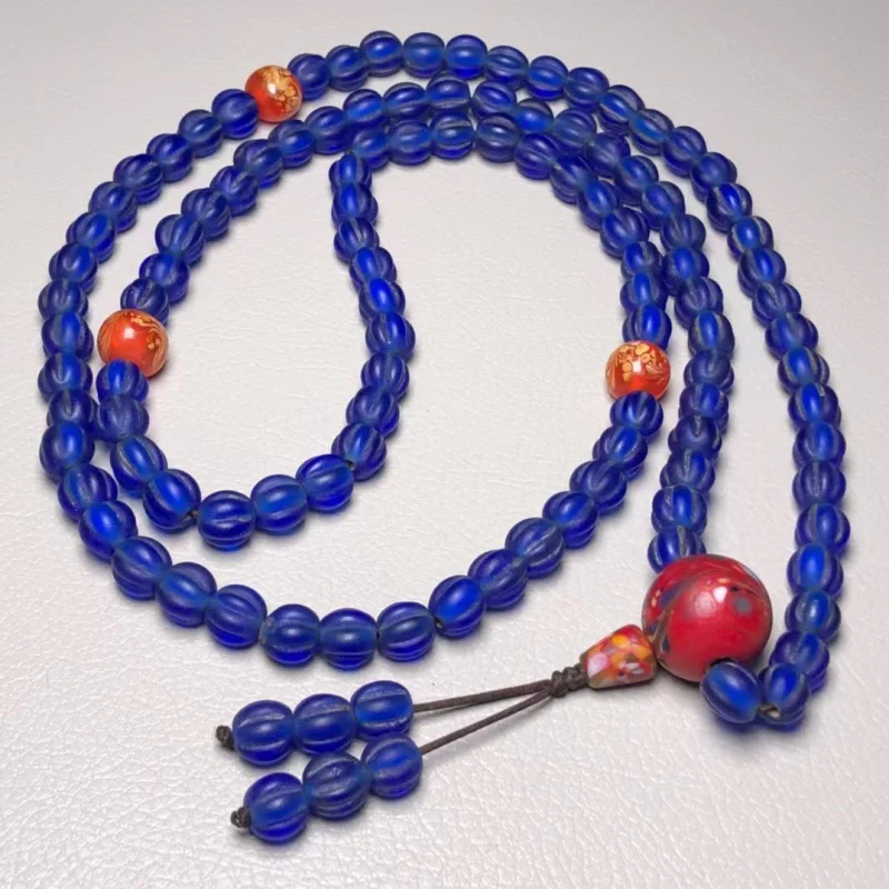 Tibetan Style Crafts Retro Style Old Materials Vintage Glass Pumpkin Beads 108 Necklace Blue Glaze Pumpkin Beads Sub-Generation