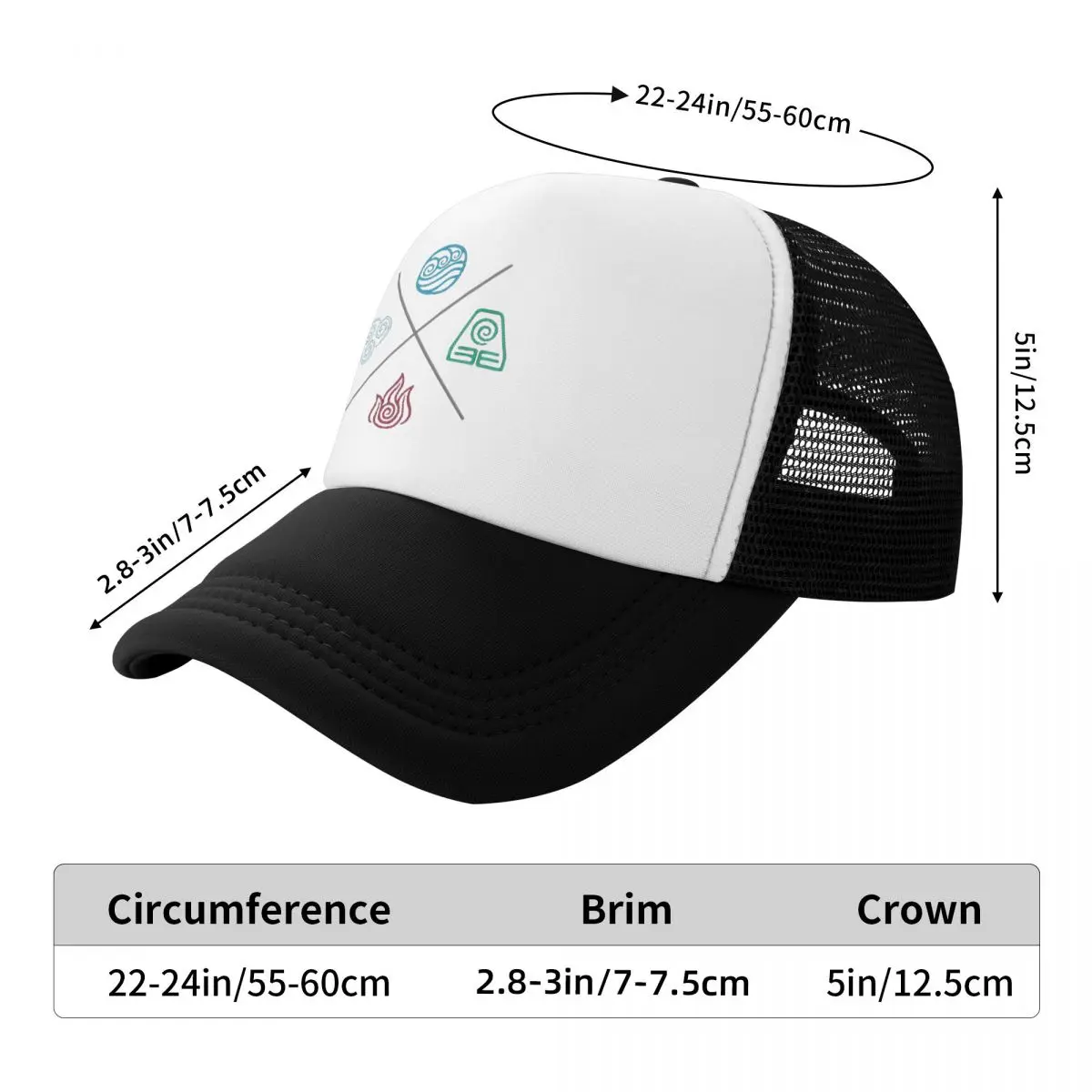 Avatar The Last Airbender Four Elements Symbols Cap Mesh Baseball Caps Adjustable Hat Hip Hop Summer Unisex Baseball Hats