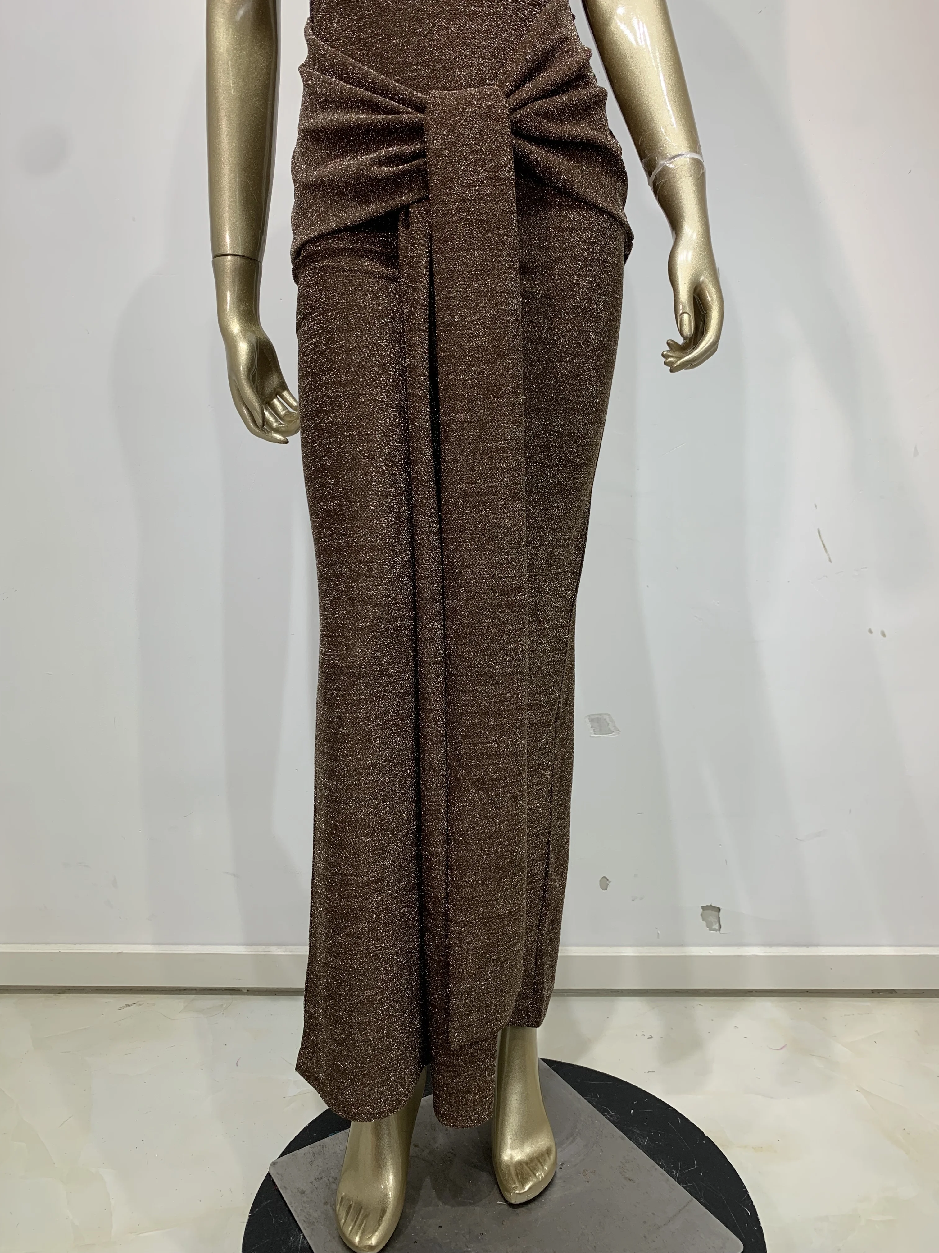 Femmes de luxe marron vif robe d'été Style Patchwork avec écharpe longue célébrité soirée Club robe de soirée haute rue vacances tissu
