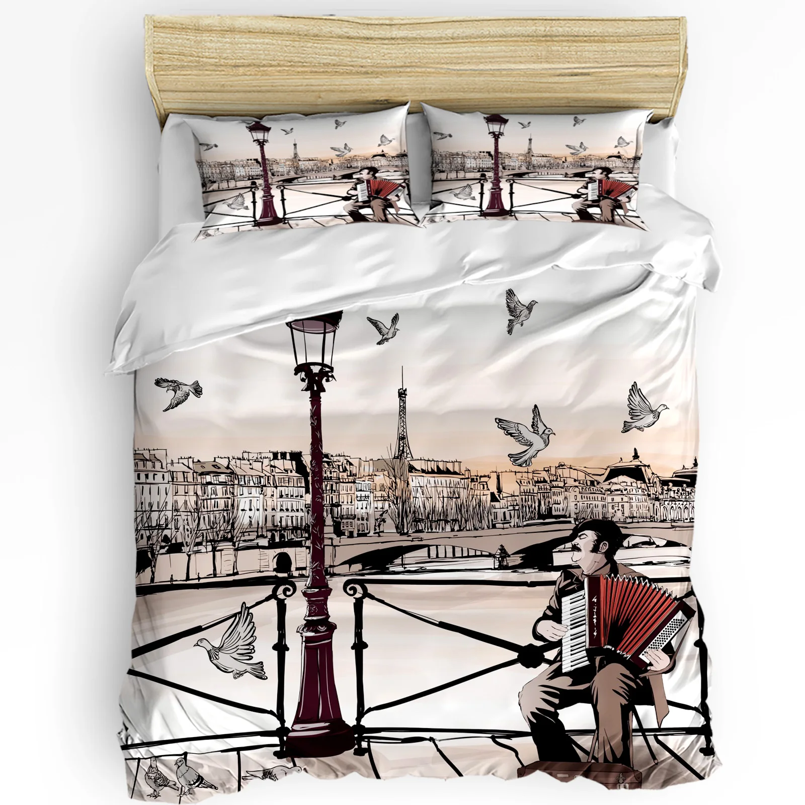 Art Bridge Paris Pigeon France 3pcs Bedding Set For Bedroom Double Bed Home Textile Duvet Cover Quilt Cover Pillowcase