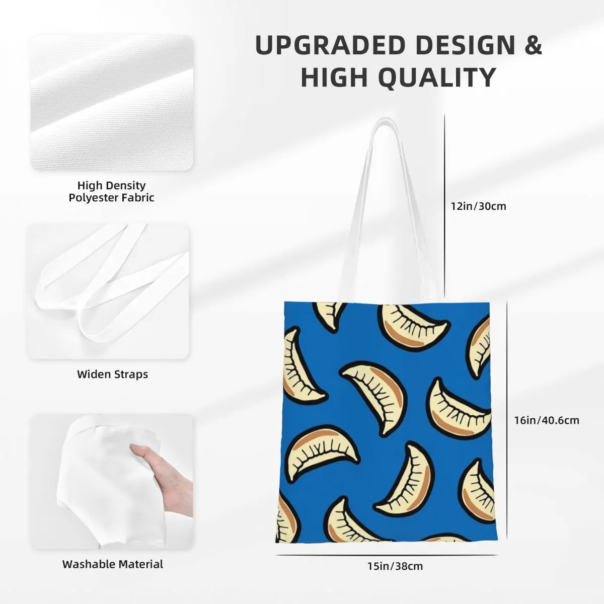 Gyoza bolinho padrão sacos de compras lona a sacola sacos de compras dobrável reutilizável meninas ombro tote bolsa de viagem