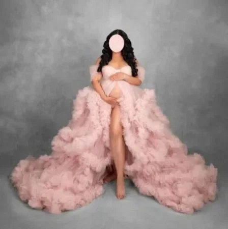 Gaun ibu hamil biru Dusty 2024 untuk fotografi gaun tembak Tulle kerut elegan gaun Maxi Sweetheart Wanita