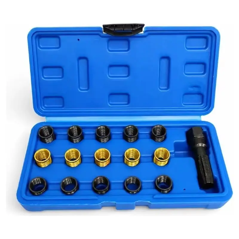 AB56-Cylinder Head Rethread Tap Tool Set For Auto Motorcycle Engines-M14 X 1.25 Spark Plug Thread Repair Kit(16Pcs)
