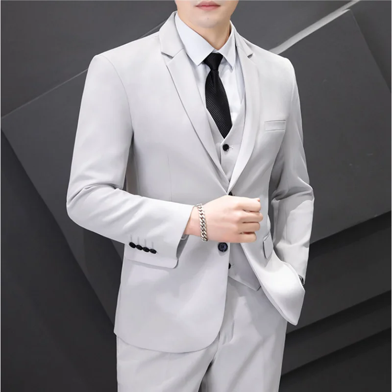 Men's Three-Piece Suit Set Fashion Business Career Waistcoat Trousers Wedding Dress Groom Best Man Decoration Body
