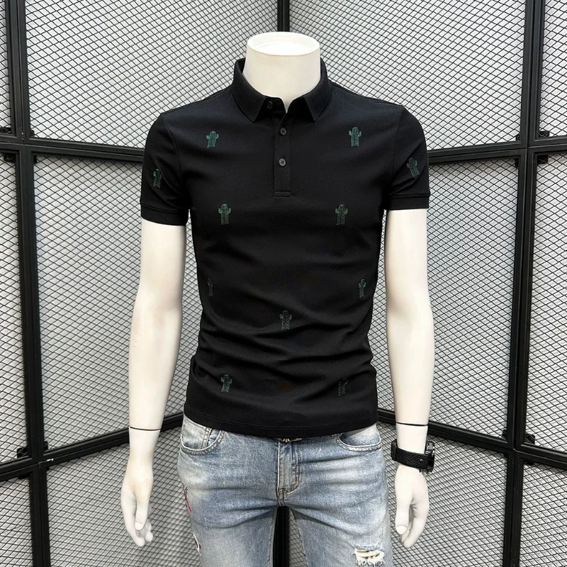 Men's Cactus Print Polo Shirt 2026 Summer New Slim Fit Casual Collared T-Shirt Breathable Cotton Polyester Blend Streetwear