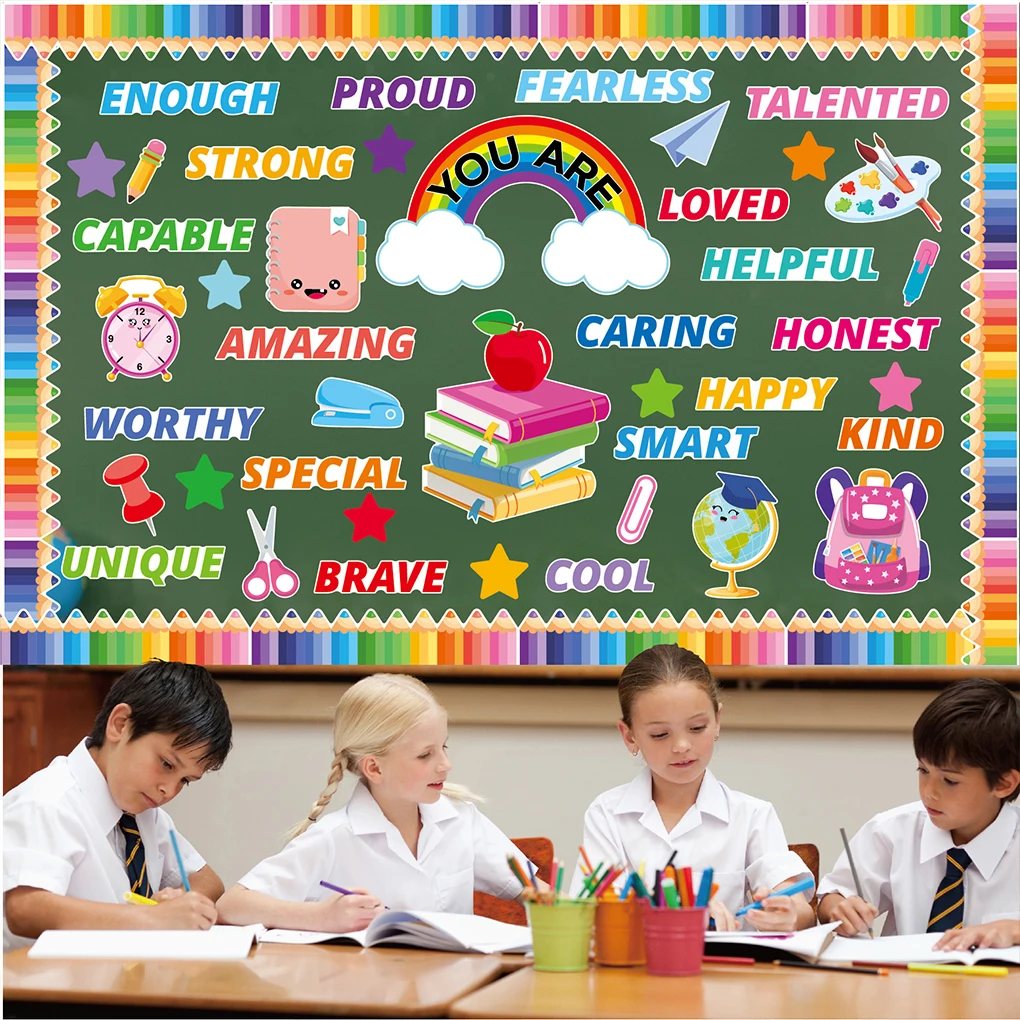 مجموعة لوحة إعلانات لموسم افتتاح المدرسة وملصقات حائط مزخرفة وقواطع ملهمة ملونة 53/88 قطعة