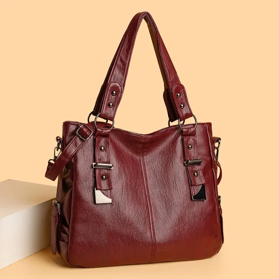 Women's Luxury Designer Top-Handle Bags Soft Leather Handbag Ladies Solid Color Shoulder Crossbody Bag Messenger Commuting Sac