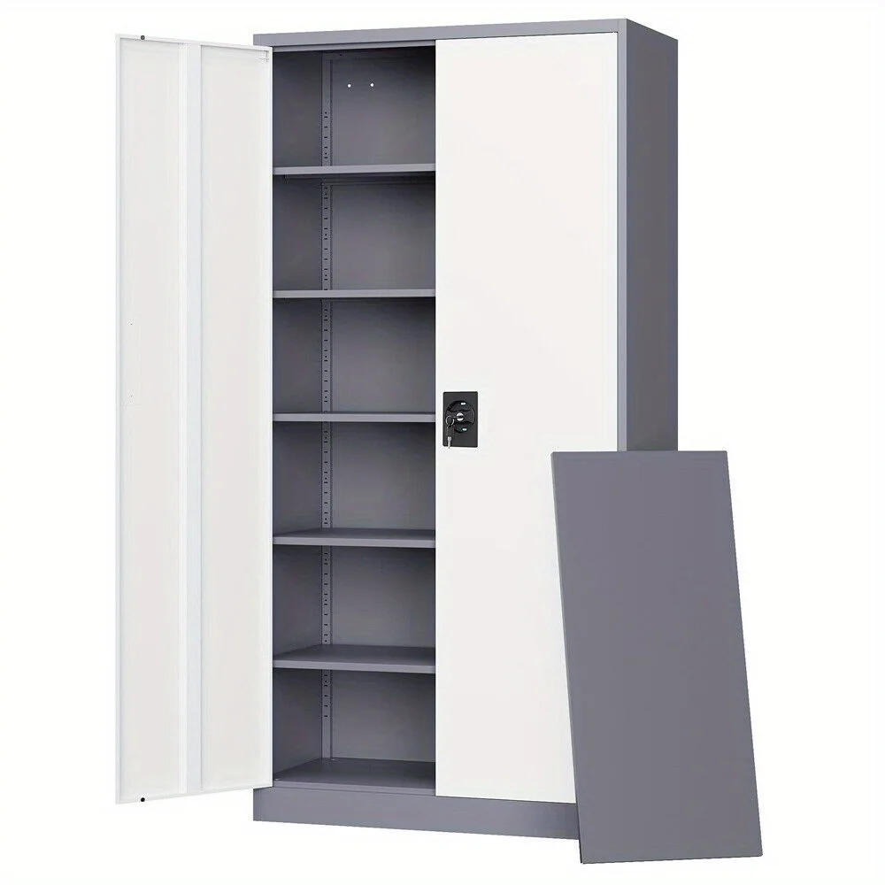 

Metal Cabinet 5 Adjustable Shelves 71H Garage Storage Cabinet with Locking Doors