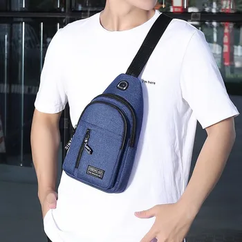 Alternative view of Men's Bag Solid Color Men's Chest Bag Outdoor Casual Fashionable Small Satchel Canvas Handbag Zipper Messenger Fashion Bags