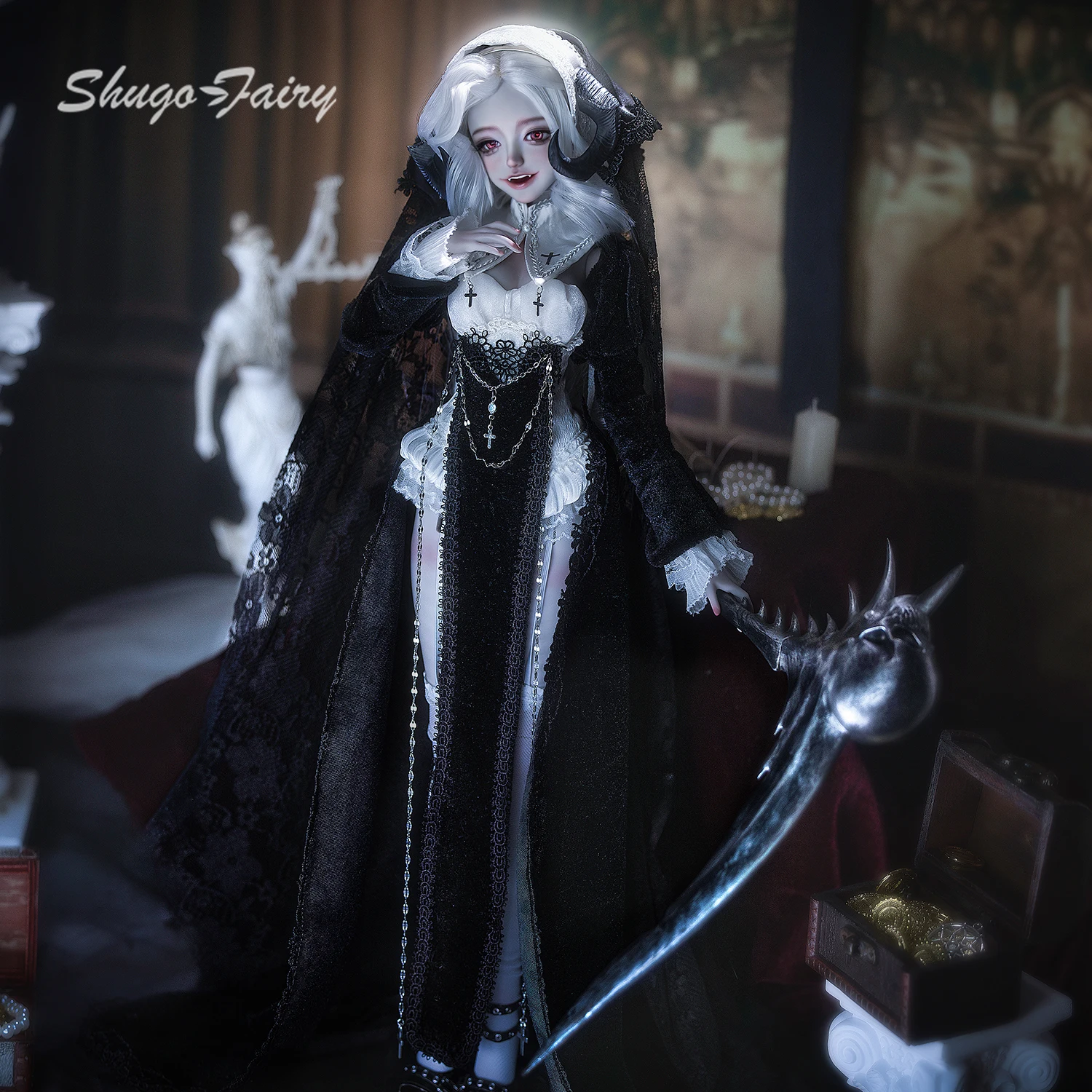 BJD 1/4, personal de guadaña de resina hecho a mano con un pico y calavera para juguetes Bjd, accesorios extraíbles, personal de guadaña con boca de pico ShugaFairy