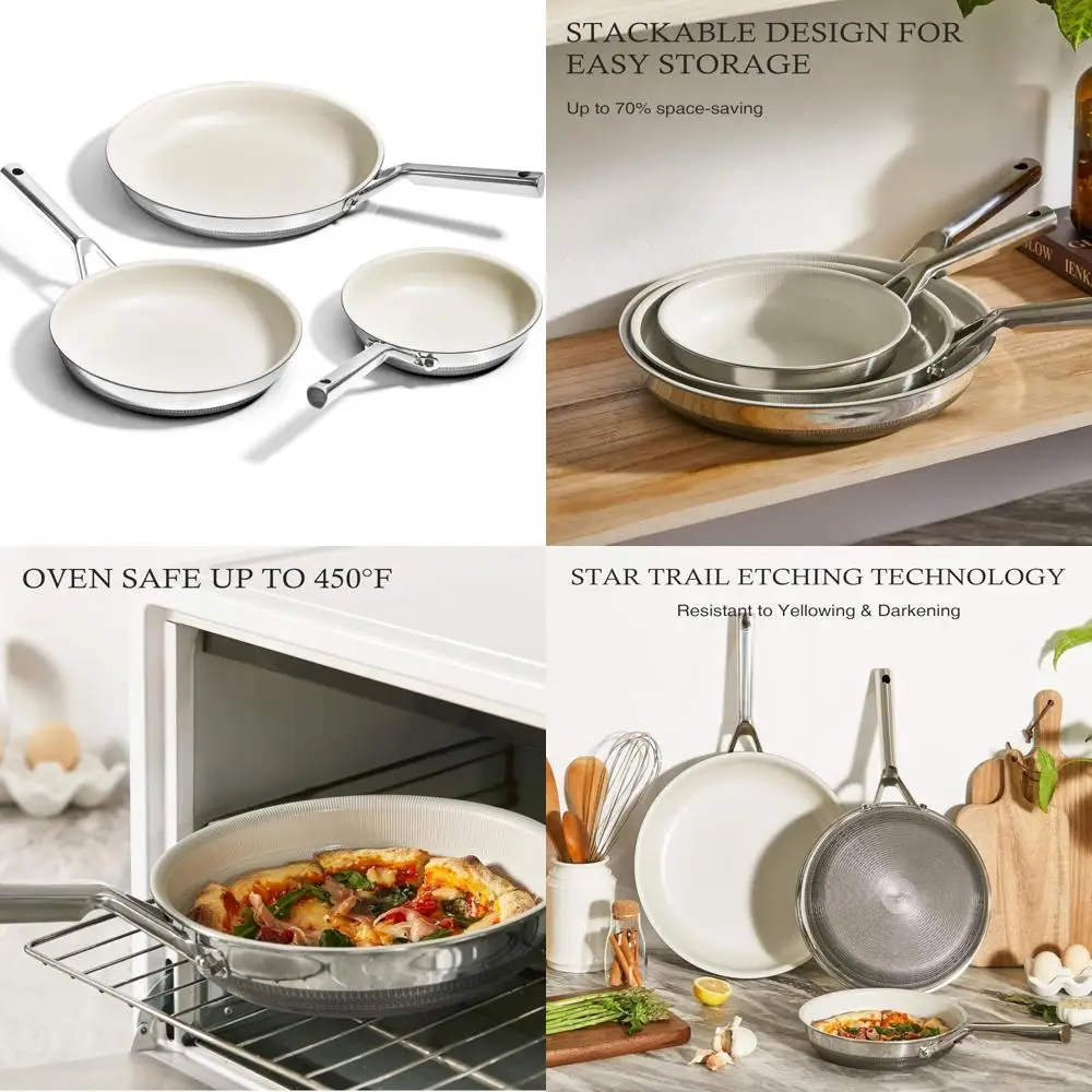 

Titanium Ceramic Nonstick Skillet Set - Dishwasher Safe, PFAS, PFOA, and PTFE Free, Ideal for Healthy Cooking