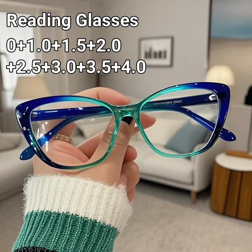Imagen 1 del producto Gafas de lectura de visión única para personas mayores, lentes de presbicia con forma de ojo de gato, antiluz azul, a la moda