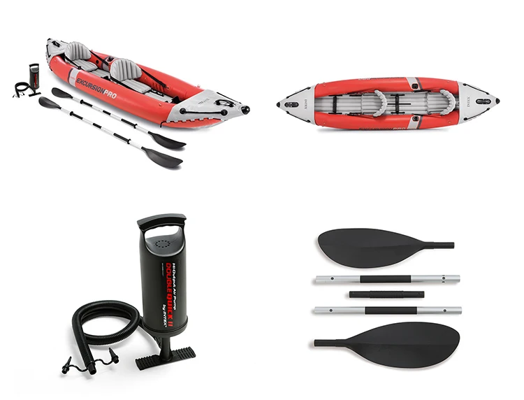 Intex 68309 Excursion Pro 2 Inflatable Rowing Boat Set Kayak Canoe For Fishing