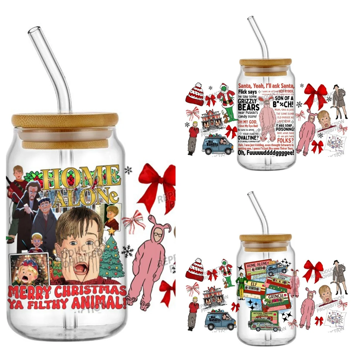 32 تصميم جديد قصة عيد الميلاد UV DTF كأس يلتف ل 16 أوقية مقاوم للماء UV DTF نقل ملصق نظارات القدح لتقوم بها بنفسك عيد الميلاد ملصق مائي التفاف #1