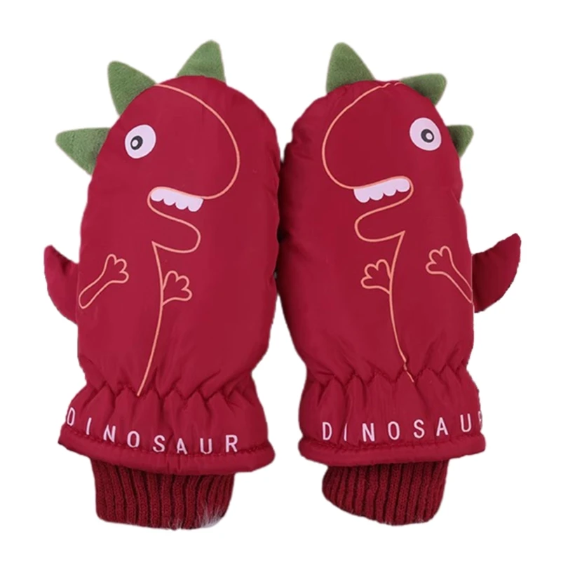 Guantes esquí con dibujos dinosaurios, manoplas nieve para invierno, guantes térmicos para niños 3 a 6 años, D5QA