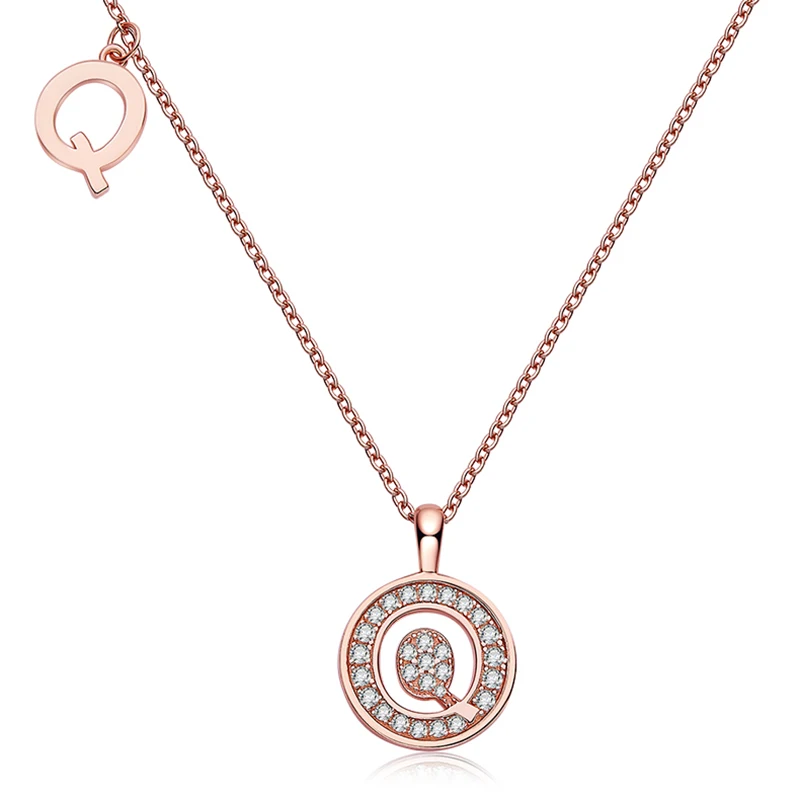 SGARIT Luxury Alphabet Q Woman Necklace Rose Gold Plated 0.2CT VVS1D Diamond Necklace S925 Sterling Silver Jewelry Pendant