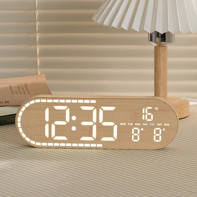 USB-aangedreven digitale wandklok TEMP week- en datumweergave dubbele alarmfunctie 4 helderheidsniveaus timer snooze tafelklok 12/24 uur LED-klok
