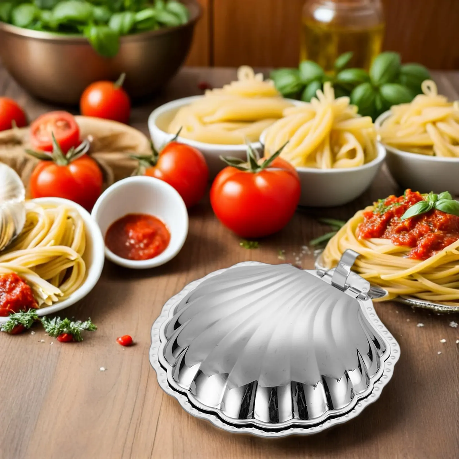 Shell Shaped Stainless Steel Candy Box Plate Lid Serving Tray for Fruit Snack Dessert Fish Roe Home Party Dining Plate with Lid
