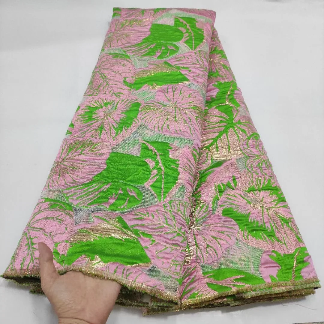 

Green Pink Brocade Lace Fabric 2021 High Quality African Jacquard Lace Fabric French Nigerian Lace Fabric For Wedding PHD21146