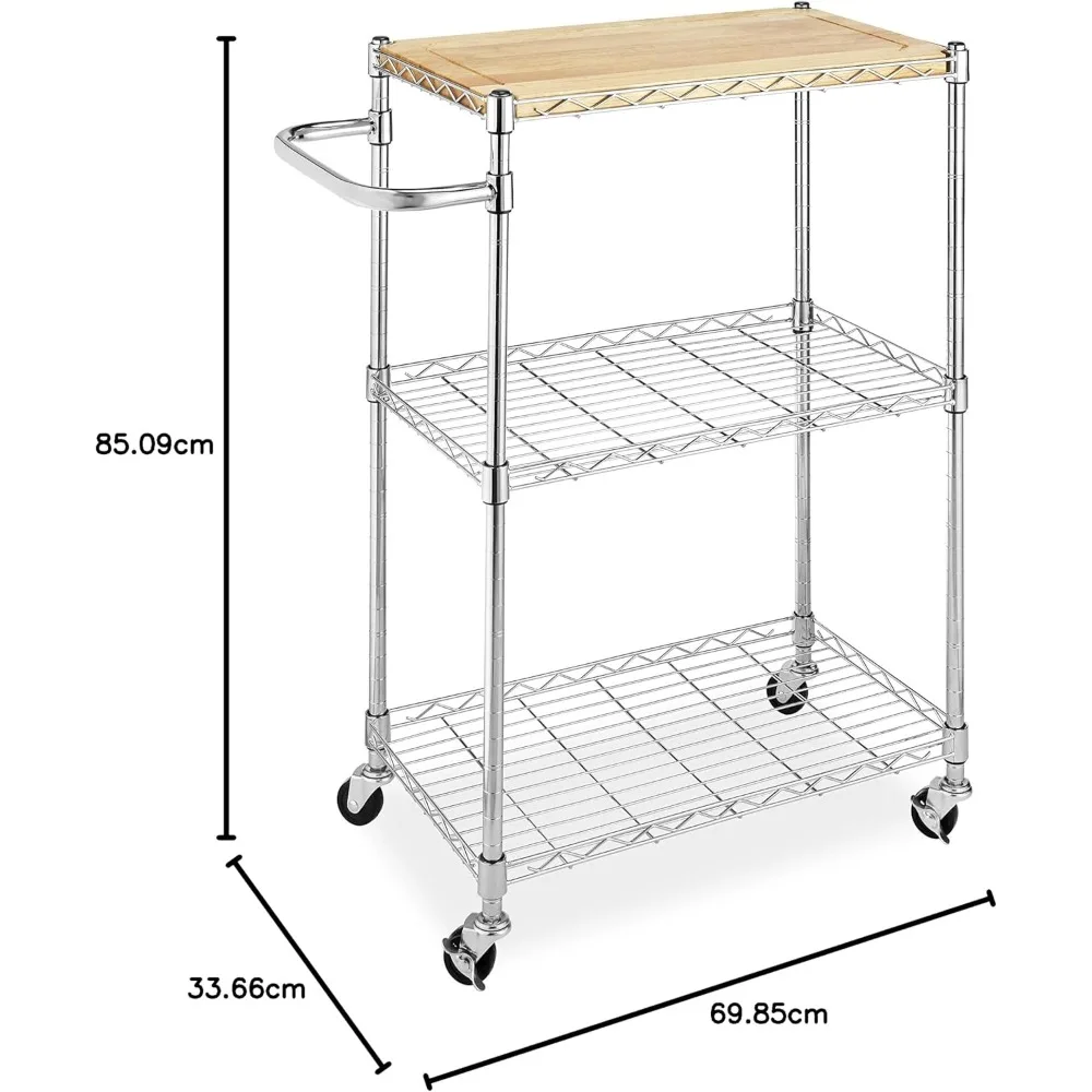 عربة مطبخ قابلة للتعديل مع لوح تقطيع خشبي وعجلات من الكروم ومجموعة خالية من الأدوات للمساحات الصغيرة #5