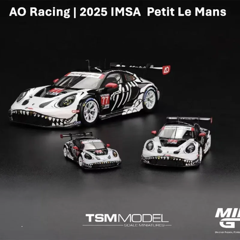 

MINI GT 1:64 Porsche 911 GT3 R # 77 GTD PRO Skeleton Rexy 2025 IMSA Petit Le Mans Коллекция моделей автомобилей из сплава в подарок