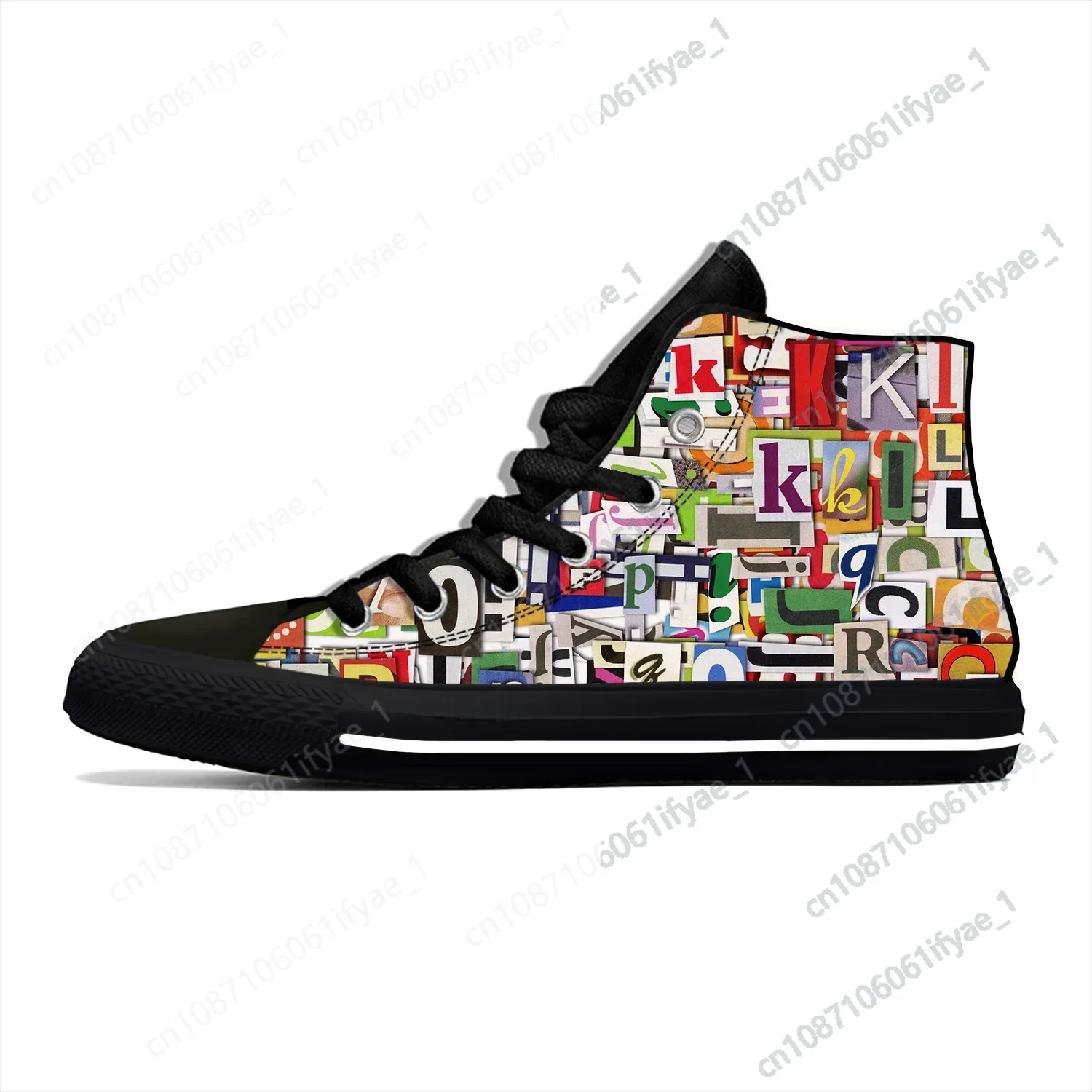 

Language Colorful Letters Alphabet Vintage Novelty Design High Top Canvas Shoes Men Women Casual Sneakers Classic Board Shoes