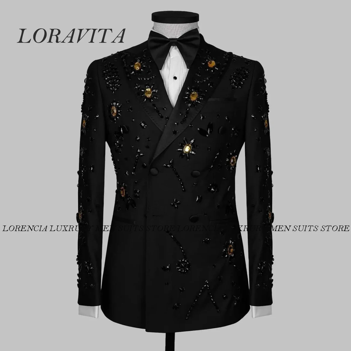 

Glitter Men Suits Embroidered Customized Groom Wedding Tuxedos Double Breasted 2 Pieces Sets Male Prom Blazers Slim Fit Homme