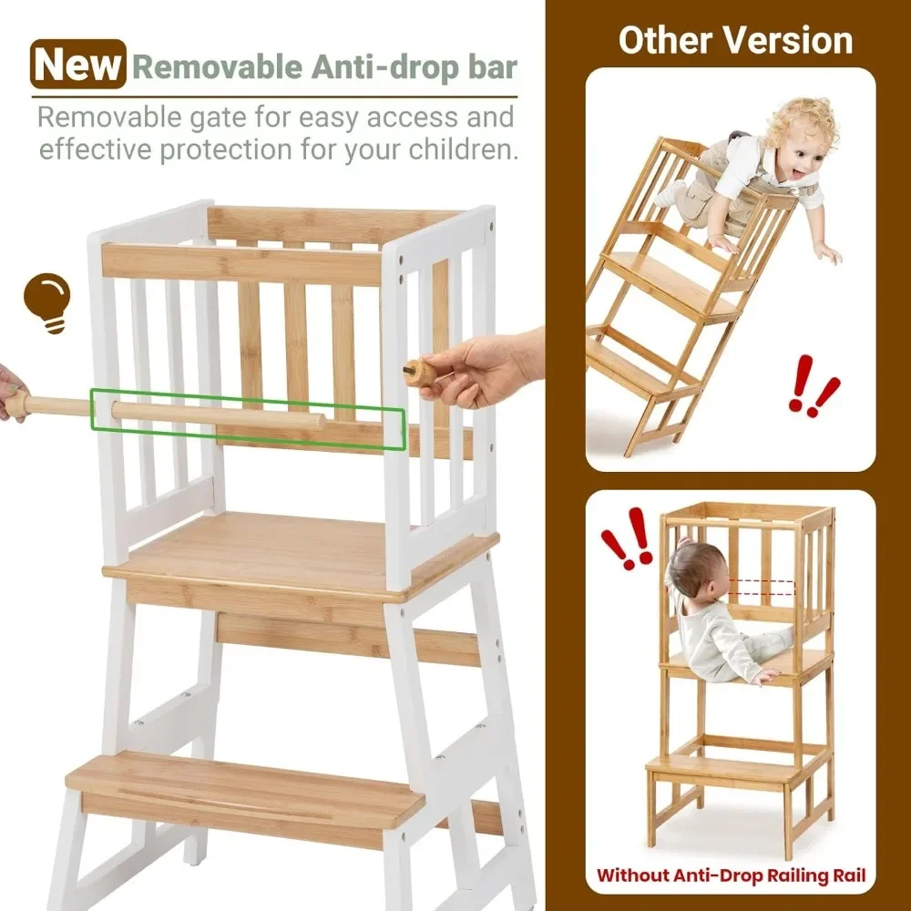 

Kids Kitchen Step Stool, Toddler Standing Tower with CPC & FSC Certification, Removable Anti-Drop Railing Safety Rail Enjoys Un